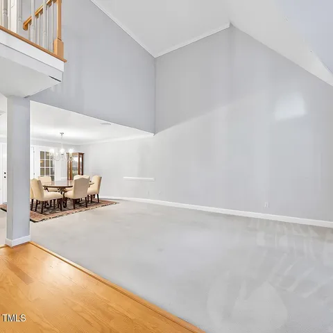 a view of a living room and a garage