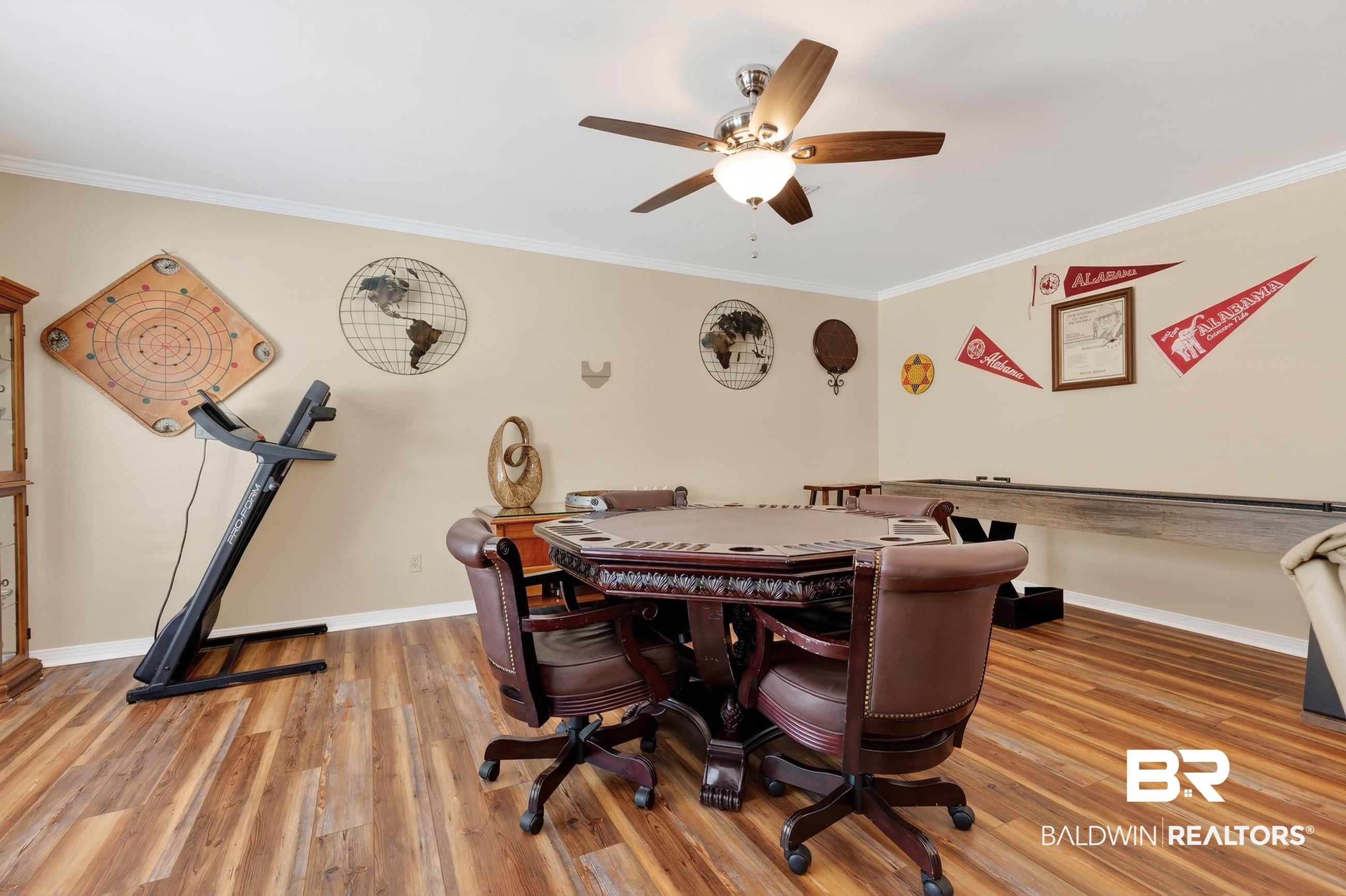 1271 Spring Valley Drive South Mobile, AL 36693 - Photo 9 of 56 Playroom with light wood-style flooring, ornamental molding, and a ceiling fan