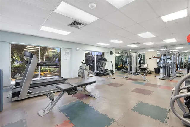 a view of a room with gym equipment
