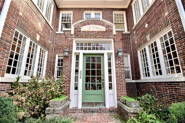 front view of a brick building