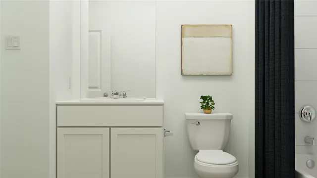 a bathroom with a sink a toilet and mirror
