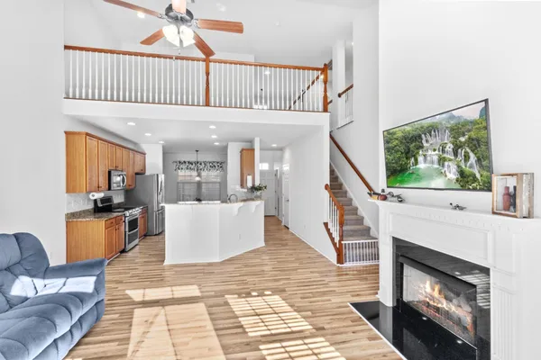 a living room with furniture