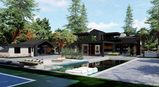 a view of house with outdoor seating and kitchen view