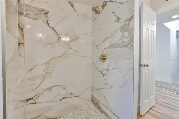a bathroom with a shower
