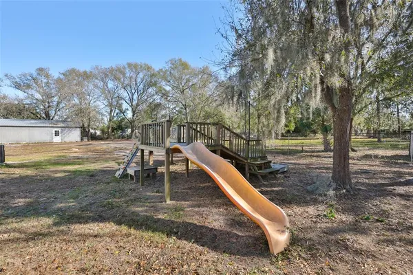 a view of a yard with trees