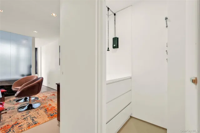 a view of a hallway with elevator