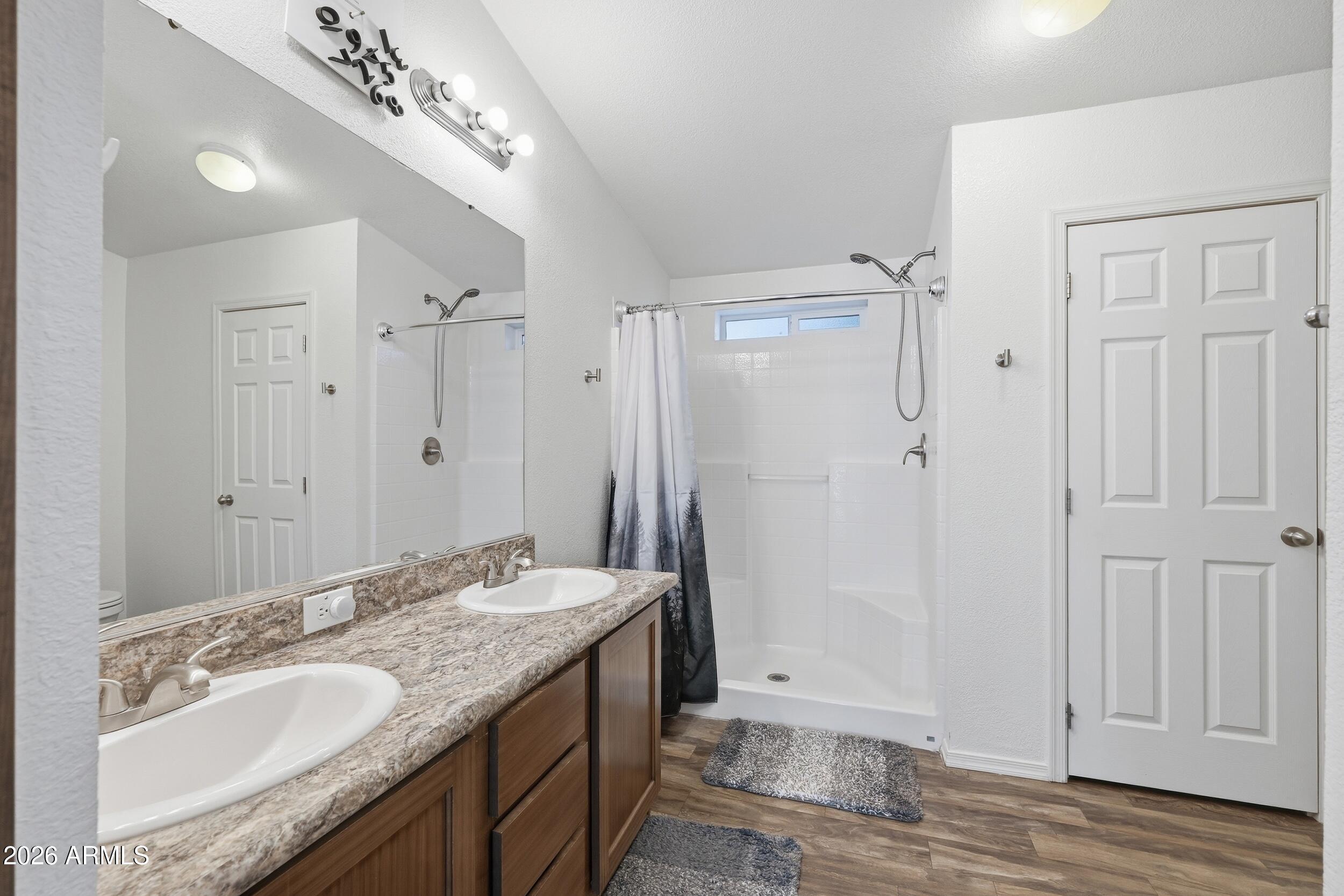 206 East Pine Street Payson, AZ 85541 - Photo 13 of 30 a spacious bathroom with a granite countertop sink a mirror and shower