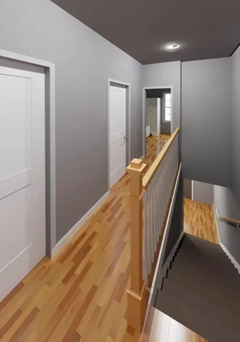 a view of a hallway with workspace