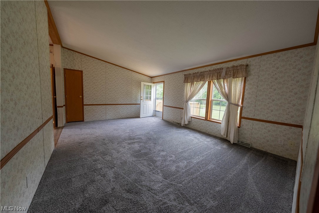 5000 Hoffman Road Rome, OH 44085 - Photo 13 of 34 Carpeted spare room with ornamental molding and vaulted ceiling