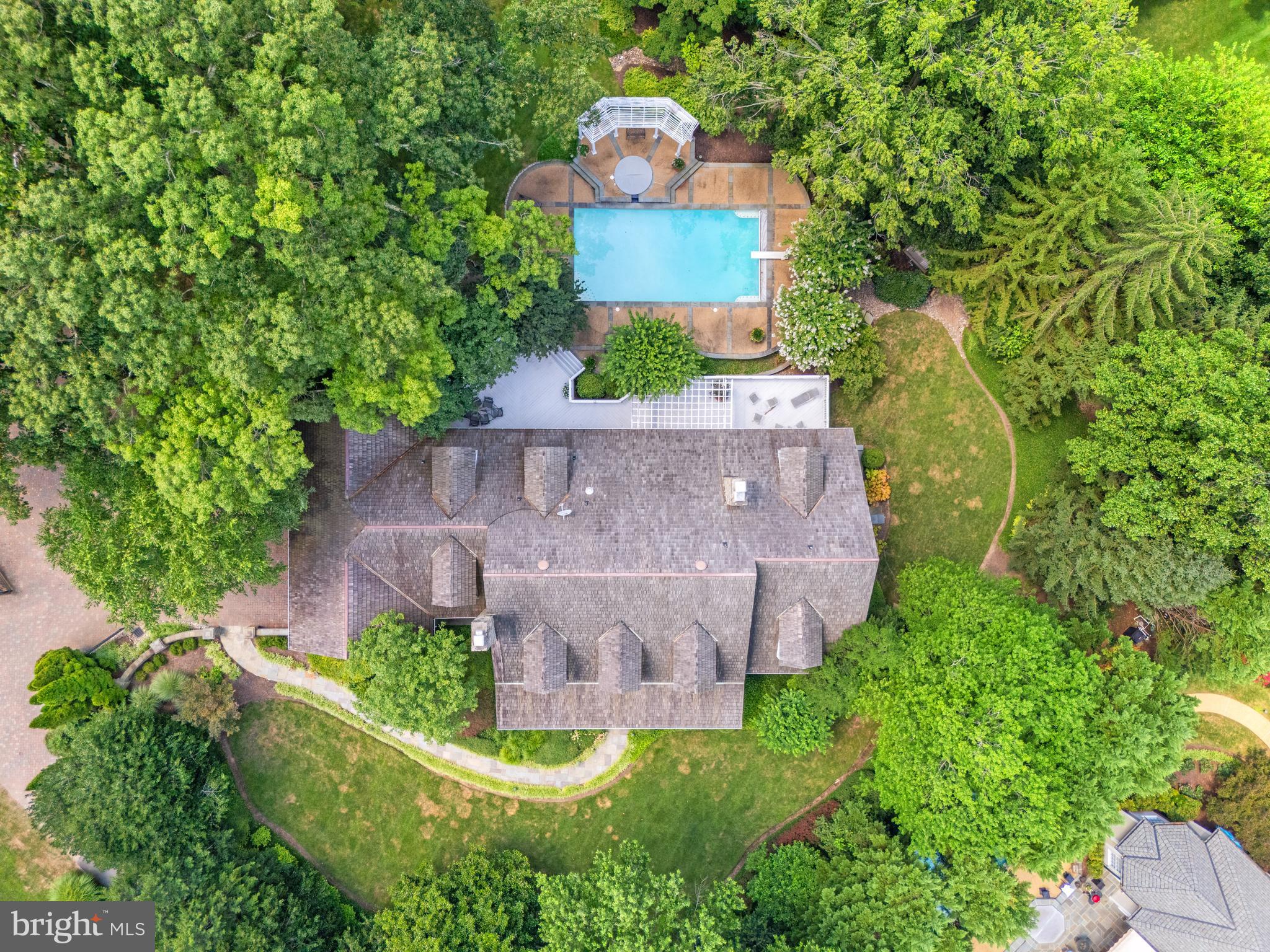 Aerial view of Home and Pool