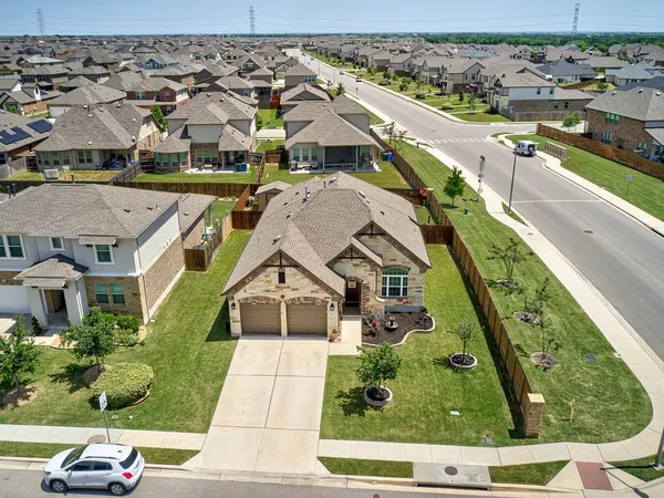 an aerial view of multiple houses