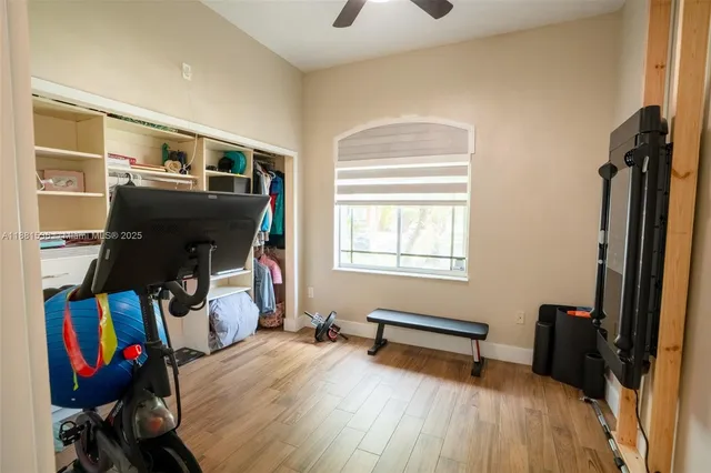 a view of a room with gym equipment