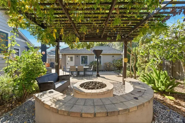 a view of a house with swimming pool and sitting area