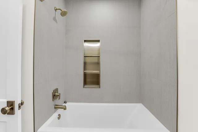 a bathroom with a bathtub