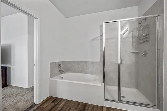 a bathroom with a bathtub