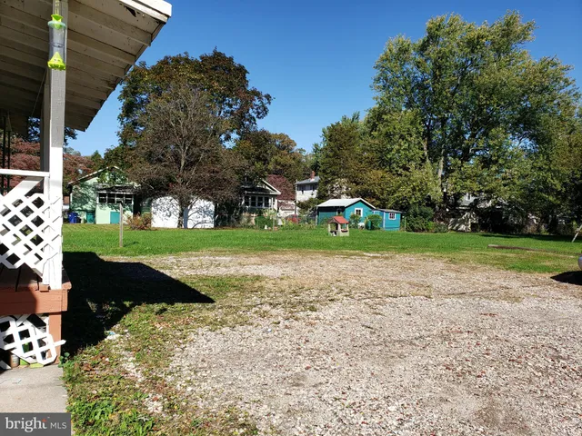 a view of a park with large trees