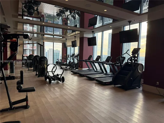 a view of a room with gym equipment