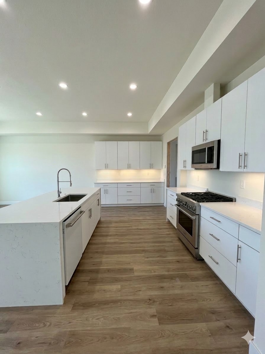 13714 New Shiloh Road Cypress, TX 77429 - Photo 5 of 14 a large kitchen with stainless steel appliances granite countertop a large stove top oven a sink with dishwasher and white cabinets with wooden floor