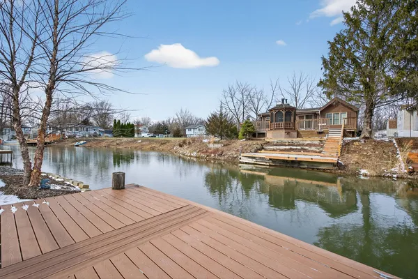 a view of a lake with houses