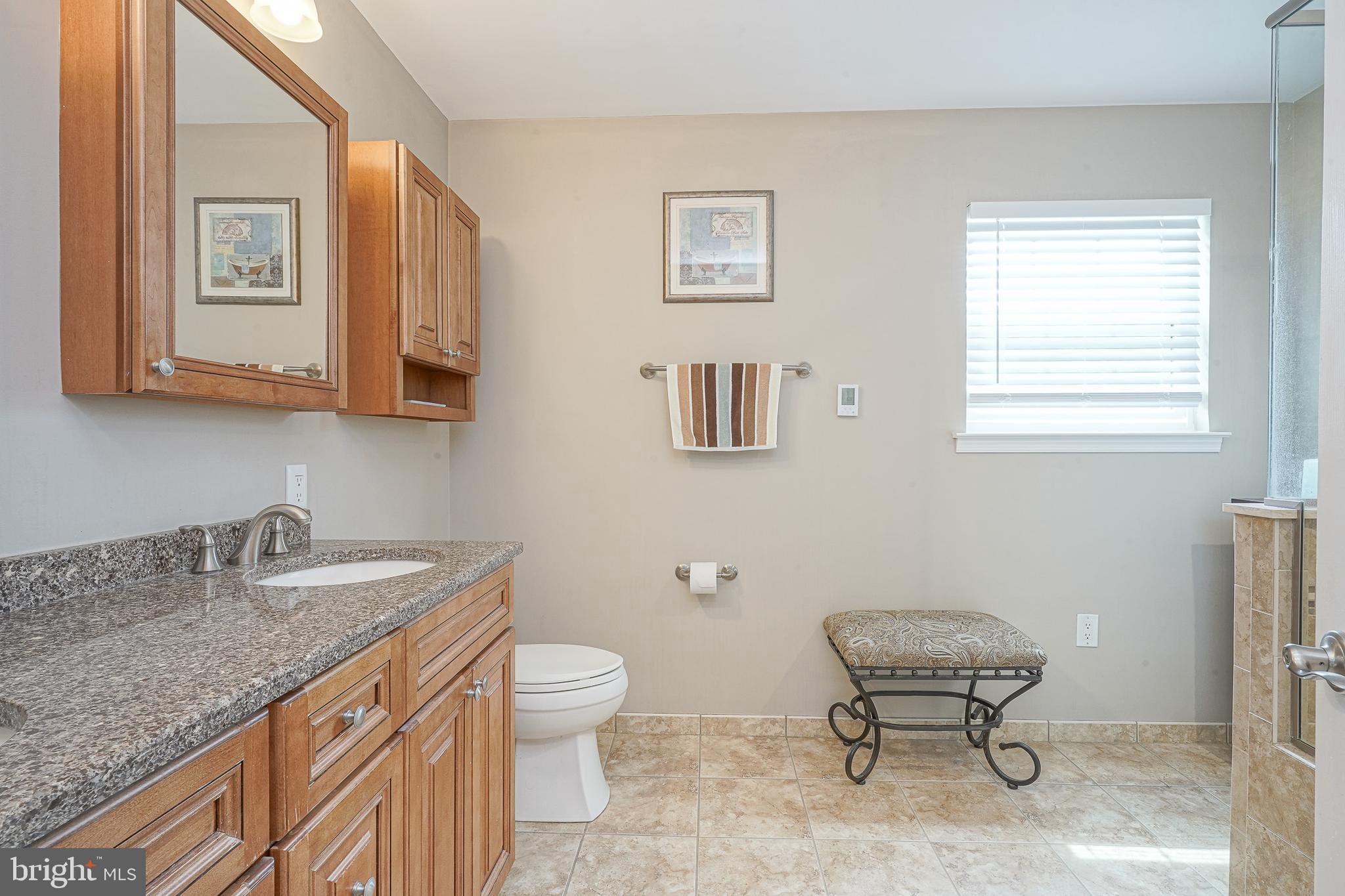 14 Filly Way Sewell, NJ 08080 - Photo 34 of 44 a bathroom with a granite countertop toilet sink and a mirror