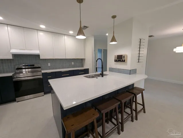 a view of a park with large trees