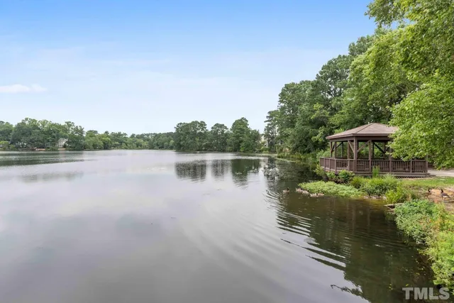 a lake view with a garden
