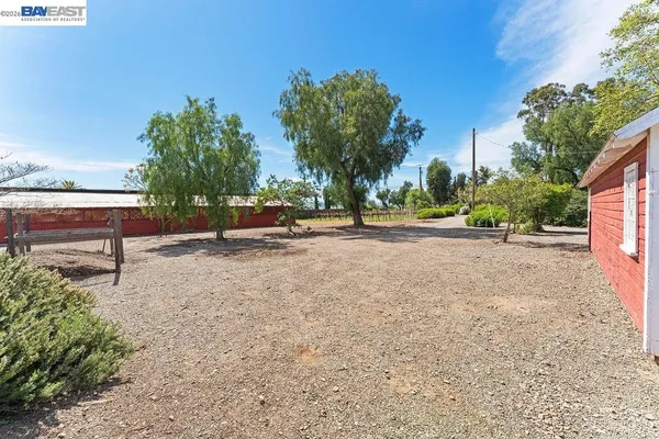 a view of a garden with a house in the background