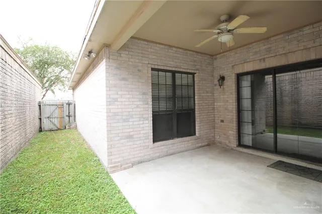 a view of a porch with a backyard