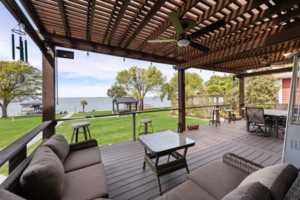 a balcony with furniture