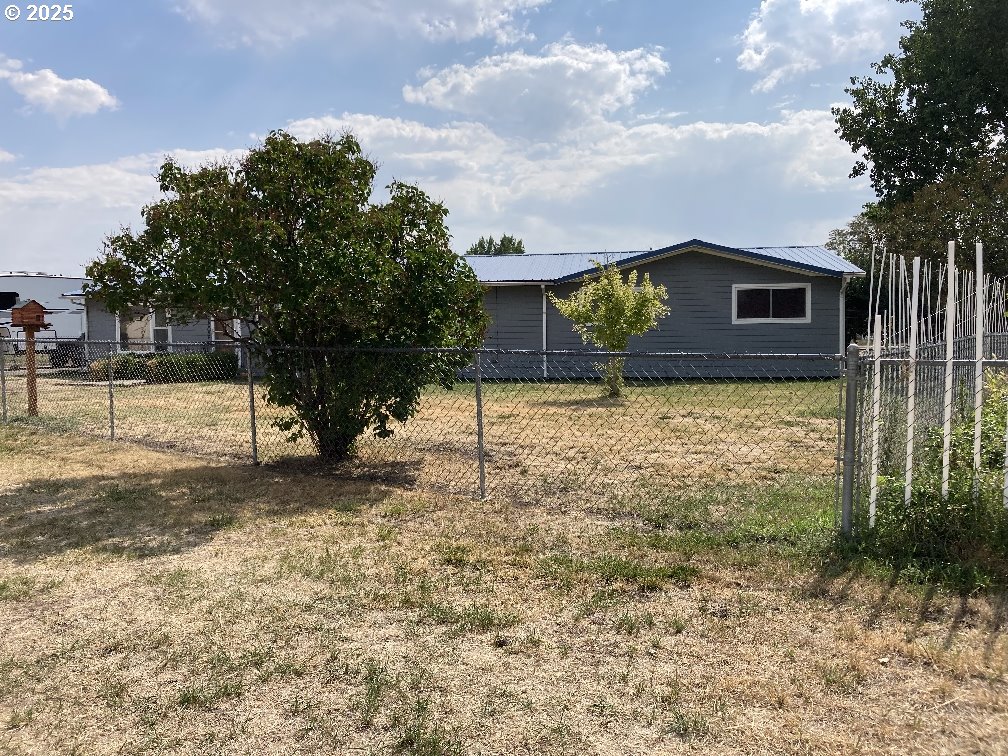 a view of a yard in front of a house with large tree