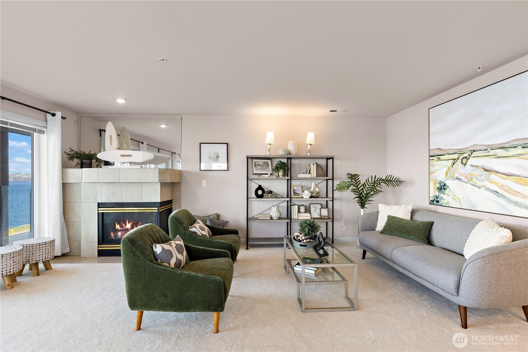 1300 Alki Avenue Southwest, Unit 200 Seattle, WA 98116 - Photo 9 of 32 a living room with furniture and a fireplace