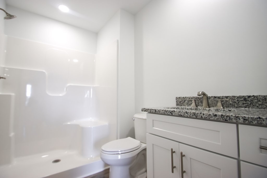156 Will Thompson Road Sparta, TN 38583 - Photo 12 of 20 a bathroom with a granite countertop sink a toilet and shower