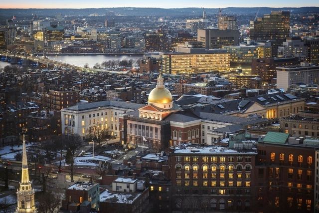 a view of a city with tall buildings