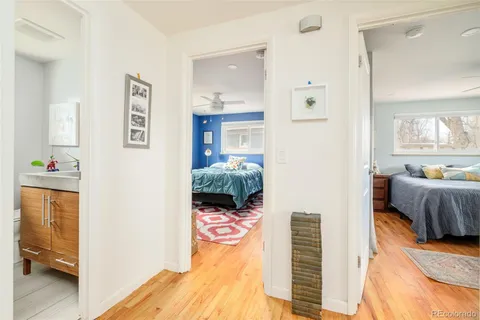 a bedroom with furniture and a walk in closet