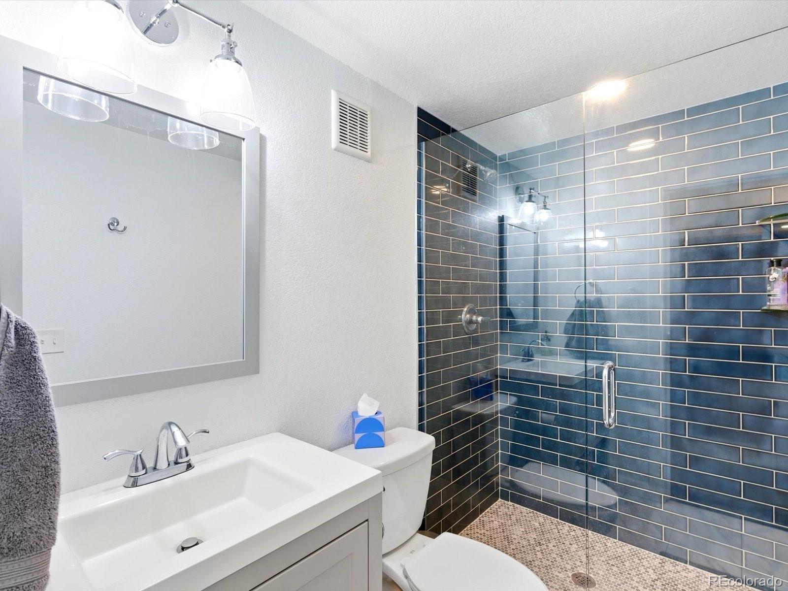 2691 Spruce Street Denver, CO 80238 - Photo 30 of 36 a bathroom with a sink mirror toilet and shower