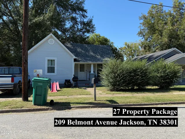 a view of a house with a yard potted plants and large tree