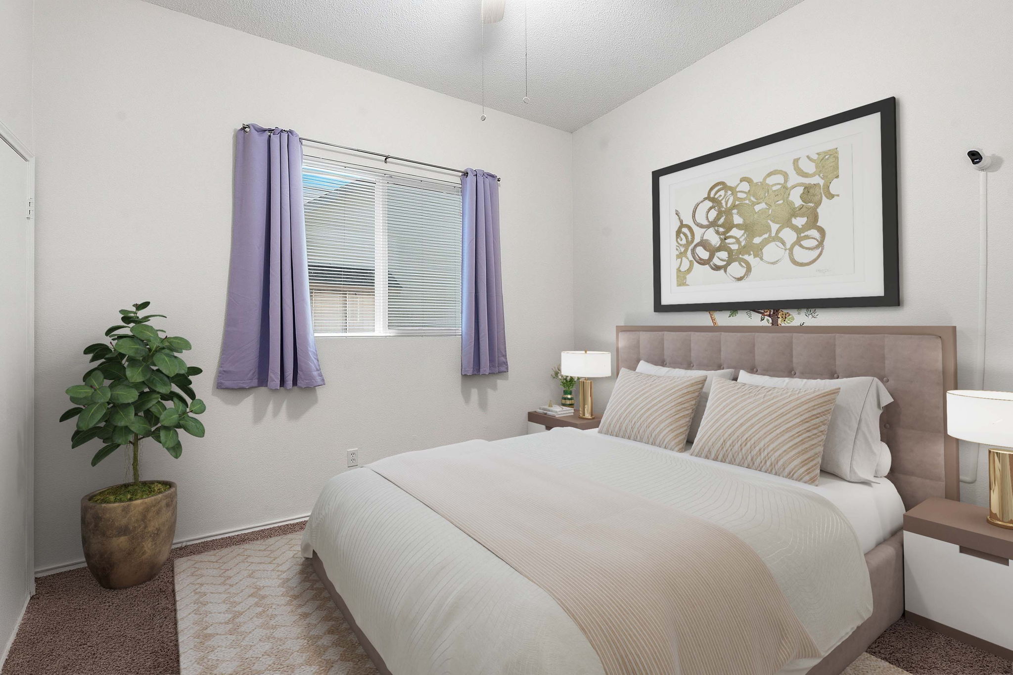 14818 Yellowleaf Trail Austin, TX 78728 - Photo 15 of 26 Bedroom featuring a window with blinds and drapes, a ceiling fan, and carpeted flooring