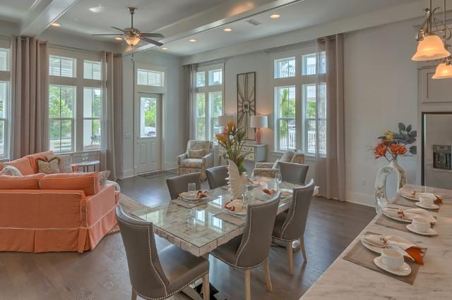 158 Clipper Street, Unit 85 Inlet Beach, FL 32461 - Photo 9 of 12 a view of a dining room with furniture wooden floor and chandelier