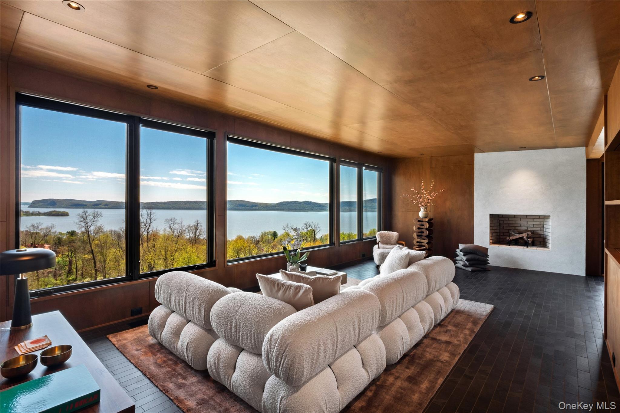 15 Finney Farm Road Croton-on-Hudson, NY 10520 - Photo 8 of 32 Main House - Living Room featuring a Hudson River view and a fireplace