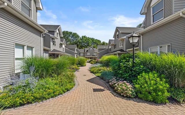 a view of a pathway both side of house