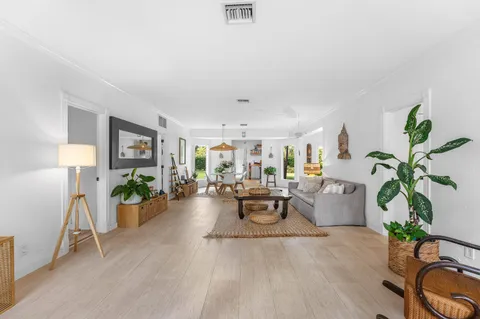a living room with furniture and potted plant