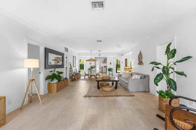a living room with furniture and potted plant