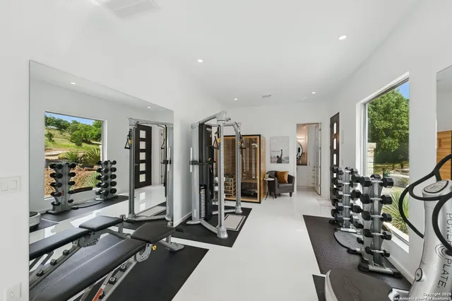 a view of a room with gym equipment