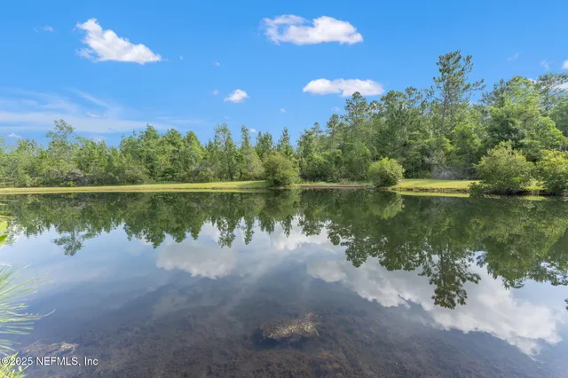 a view of a lake with outside space