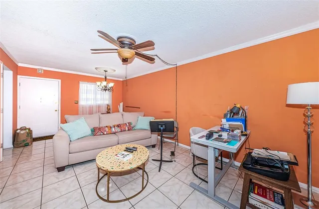 a living room with furniture a rug and a window