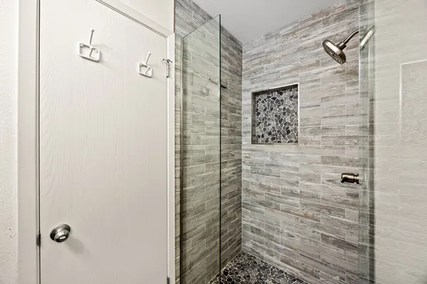 a bathroom with a shower