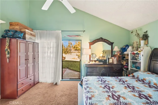 a view of a yard with plants and trees