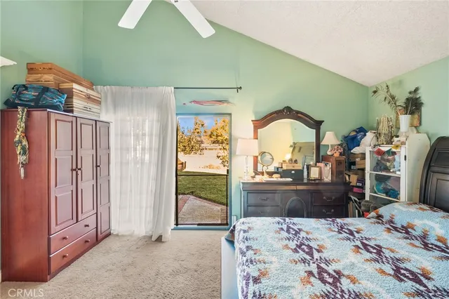 a view of a yard with plants and trees