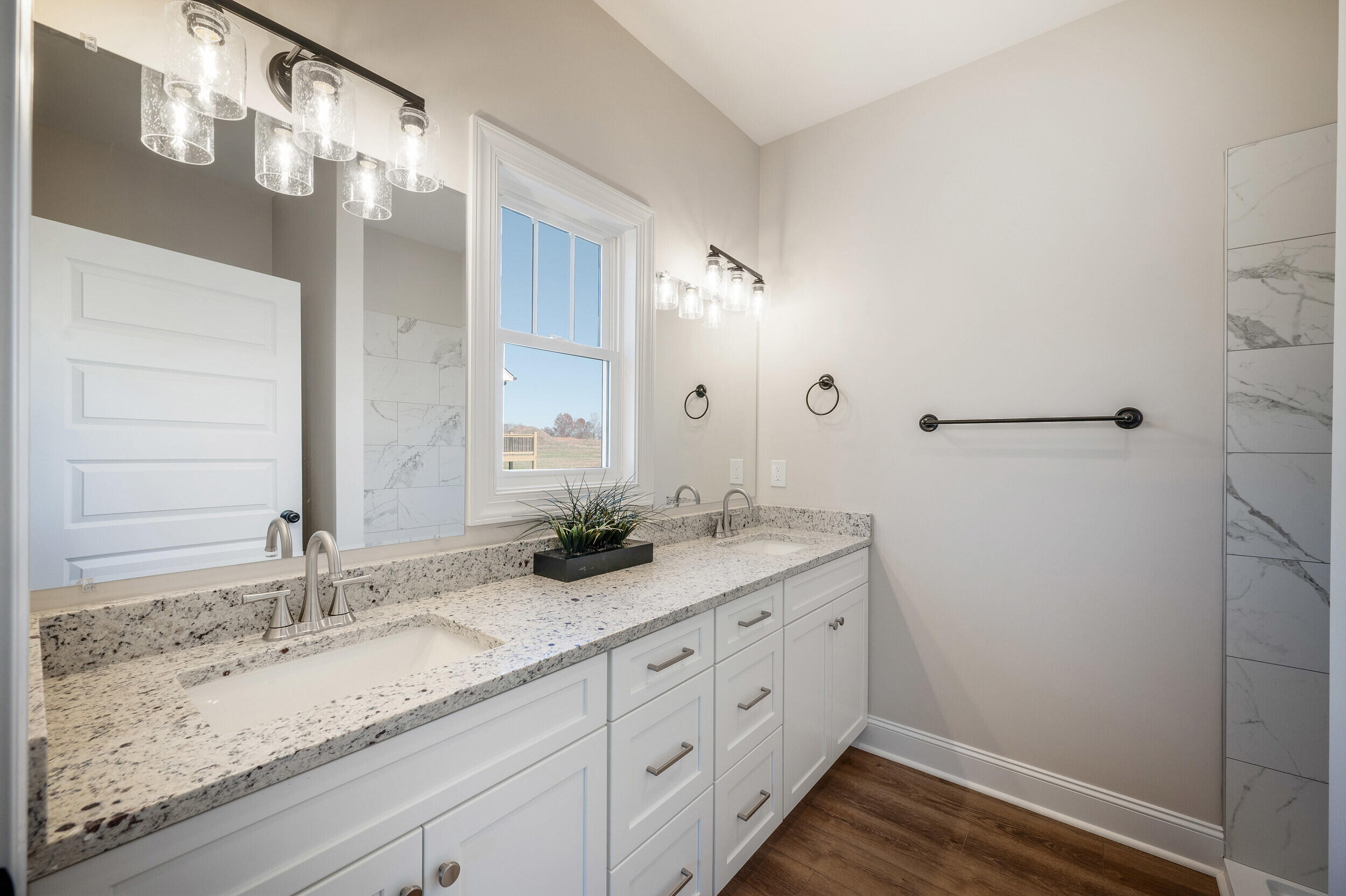 10510 Leesville Road Lynch Station, VA 24571 - Photo 29 of 60 a bathroom with a granite countertop sink and a mirror