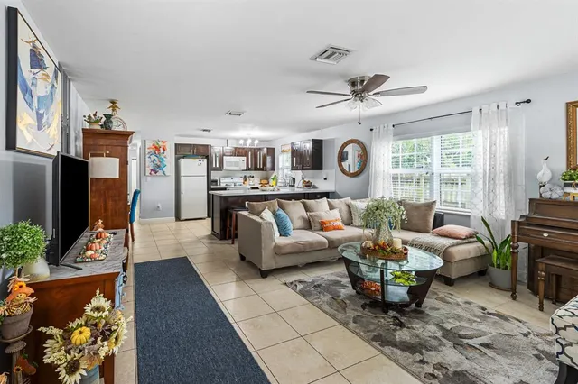 a living room with fireplace furniture and a flat screen tv